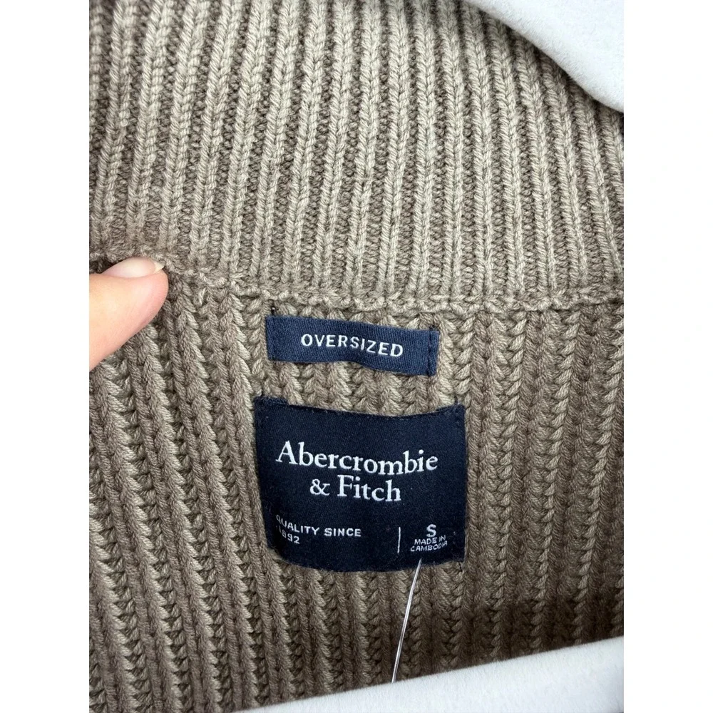 Abercrombie &‎ Fitch Oversized Quarter Zip Sweater Mens Small beige Ribbed Knit